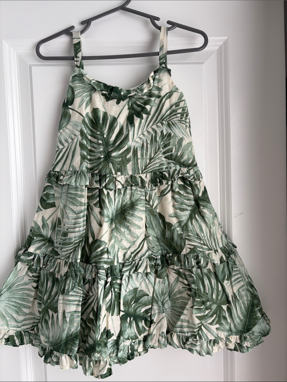 Janie And Jack Cream Dress with Green Leaf Print Size 3